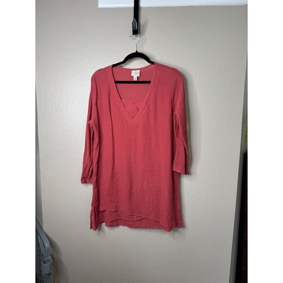 St Johns Bay Women's Rust Blouse Size‎ L 3/4 sleeve v-neck pullover - Picture 1 of 5